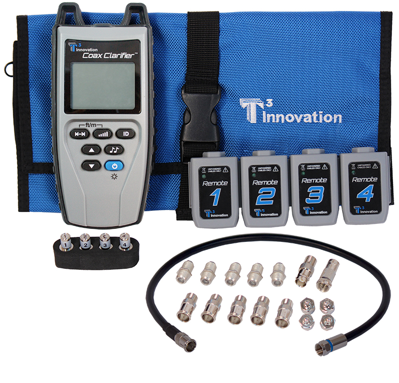 T3 Innovation CC210 Coax Clarifier includes 1-4 coax RF remote set 1-4 coax ID only remote set in hanging T3 pouch 